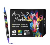 zwxqe Acrylic Paint Markers, Double Tip Pens Set, Fade-Resistant Permanent Ink, Smooth Flow Design, 12 colori, for Paper, Glass, Wood, Canvas, Ceramic, Crafts 2.27 Inches