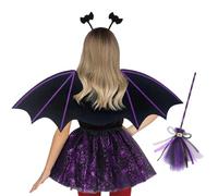 zwxqe Bat Costume Kids, Cosplay Clothes, Halloween Outfit with Wings Headband Wand Tulle Skirt, Masquerade Ensemble for Girls Party Dressing Up Events School Festivals, 20.87x7.87 inches