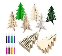 zwxqe Christmas Tree Craft, 3D Unfinished Plant Silhouette Decor, Wood Tree Cutout with Colored Markers Set, Creative Handcraft Activity, Holiday Layered Decoration for Kids Adults Winter Kitchen