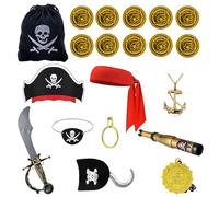 zwxqe Costume da capitano pirata per accessori da festa per cappello patch per occhi per cappello pirata stampato teschio e paraocchi per festa di Halloween, accessorio di scena
