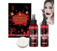 zwxqe Fake Bloods, Fake Blood Kit, Face Paint Spray Drops Cleaning Soap, Realistic Halloween Makeup for Women and Men Vampire Zombie Cosplay Dress Up Masquerade Scary Theater Props Use