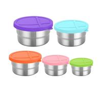 zwxqe Food Container, Steel Bowl, 5 pezzi Round Storage Set with Lids, Nesting Stainless Snack Holders for Kitchen Picnic Salad, Daily Use at School, Workplace, Travel and Camping