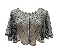 zwxqe Lace Evening Shawl, paillettes Beaded Wrap, chiffon Capelet, Bridal Cover Up, Stylish Accessory for Travel Masquerade Prom Outdoor Gathering and Costume Events, Poliestere Fiber, nero e oro, Se