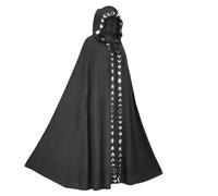 zwxqe Mantello nero dal design classico, dettagli in pizzo elegante, mantello con cappuccio, lungo tessuto in velluto, costume da falciatrice, taglio versatile, mantello nero, mantello da vampiro di