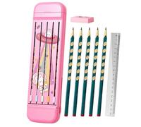 zwxqe Multifunctional Pencil Box, Divided Pencil Organizer Case, Hard Crayon Box with 5 Pencils, Eraser, Ruler for Boys, Girls, Kids, and Students Abs Made