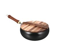 zwxqe Non Stick Pan, Stir Fry with Wooden Handle, Scratch-Resistant, No Coating, Flat Bottom Induction Cookware, Versatile for Baking, Stewing, Stir-Frying, Ideal for Home Cooking