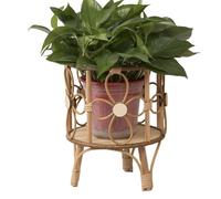 zwxqe Rustic Rattan Plant Stand, Hollow Indoor Pot Holder with Legs, Decorative Stool Shelf Display Rack, Natural Wooden for Balcony Living Room Apartment Home Office, Rattan Plant Stand, 11.5 Inch