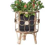 zwxqe Rustic Rattan Plant Stand, Hollow Indoor Pot Holder with Legs, Decorative Stool Shelf Display Rack, Natural Wooden for Balcony Living Room Apartment Home Office, Rattan Plant Stand, 11.5 Inch
