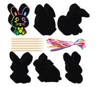 zwxqe Scratch Paper Easter Basket Stuffers, Easter Scratch Cards with Stick, Easter Ornaments for Kids, Scratch Paper Cards with Ribbon, Easter Art Crafts for Kids, Scratch Off Easter Cards