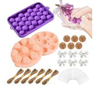 zwxqe Soap Making Kit - Grape and Flower Molds, Handcrafted Cleaning Bar Maker Kit per Hobbyists, Accessory Set, Personalized Crafting Set with Ropes Bows Labels, Home Activity Tool for Gift Making