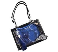 zwxqe Tote Bag for Womens in Vintage Work Style with Transparent Window, Ancient Cinese-Inspired Design and large Capacity Daily Business Commute, Office, Travel Use, nero e blu, Se référer au