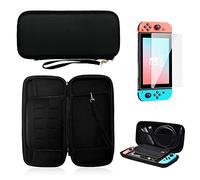 ZWZNBL Custodia compatibile per Nintendo Switch e Switch OLED, custodia protettiva nera per il trasporto portatile, con pellicola temperata per schermo