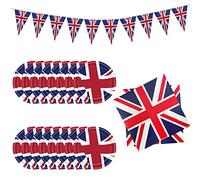 ZWZNBL Set di Forniture per Feste Union Jack da 25 Pezzi, Piatto di Carta a Tema Union Jack, Bandiera in Tessuto e Bandiera, Forniture per Feste Decorative Queens Platinum Jubilee 2022
