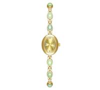 Zxarunas Orologio di lusso con intarsi in avventurina e nefrite, orologio al quarzo ovale, orologio con bracciale impermeabile, può essere regalato alle donne(Jade gold)