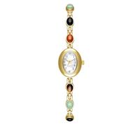 Zxarunas Orologio di lusso con intarsi in avventurina e nefrite, orologio al quarzo ovale, orologio con bracciale impermeabile, può essere regalato alle donne(Colored jade gold white)