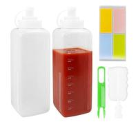 ZXBBTZ 2 bottiglie da spremere, 1000 ml, con scala, a prova di perdite, trasparente, per ketchup, olio d'oliva, salsa, dosatore con tappi a bocca larga