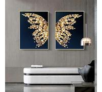 ZXBNNN Moderne ali di farfalla nere e dorate, classico poster vintage stampato su tela HD, decorazione per soggiorno, camera da letto 20x35cm/8x14 pollici x2 cornice interna