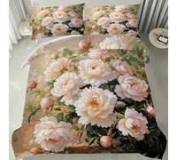 ZXBNNN Set copripiumino con motivo floreale Peony Blush da 3 pezzi, set di biancheria da letto che include copripiumino e federe, lavabile in lavatrice (200x230cm*1/40x75cm*2)