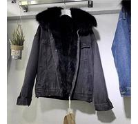 ZXCL Donne Vestiti Invernali Vintage Cotone Caldo Cappotto Denim Giacca Oversized Slose Collar Plus Velvet Jean Parka-Black, XL
