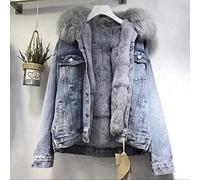 ZXCL Donne Vestiti Invernali Vintage Cotone Caldo Cappotto Denim Giacca Oversized Slose Collar Plus Velvet Jean Parka - Light Blue, L