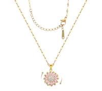 Zxcog Collana da donna a forma di girasole, in oro rosa, con ciondolo a forma di fiore, regolabile, con cristalli, catena dell'umore scintillante, regalo per alleviare la preoccupazione