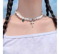 zxcs Bianco Irregolare Collana di Perle simulata Gioielli con Strass Croce Cristallo Pendente Collana Classica per Collana Girocollo da Donna