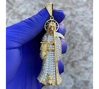 zxcs Ciondolo Santo Morte cubico Zirconia Oro Colore Gesù Hip Hop Ciondolo Catena Collana Gioielli da Festa Bling-Gold