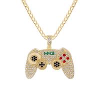 zxcs Collana del Pendente dell'hip Hop Game Game Collana del Pendente per Le Donne Men Collane di Cristallo di Cristallo di Cristallo Collane della Catena del Rhinestone-Gold Cuban Chain,18inch(45cm)