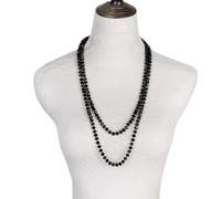 zxcs Collana in Vetro Lungo Classico 60 "Collana annodata Singolo Filo sfaccettato Perline di Cristallo in Vetro Nero e Rosso