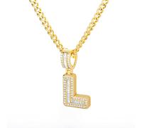 zxcs Collana Lettere Iniziale per Le Donne Ciondolo in Acciaio Inox Lucido Ghiaccio out Collana Catena Collana Hip Hop Gioielli Uomo-L,45cm