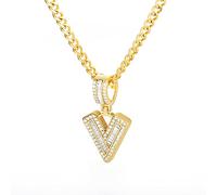 zxcs Collana Lettere Iniziale per Le Donne Ciondolo in Acciaio Inox Lucido Ghiaccio out Collana Catena Collana Hip Hop Gioielli Uomo-V,45cm