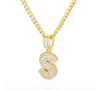 zxcs Collana Lettere Iniziale per Le Donne Ciondolo in Acciaio Inox Lucido Ghiaccio out Collana Catena Collana Hip Hop Gioielli Uomo-S,45cm