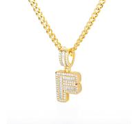 zxcs Collana Lettere Iniziale per Le Donne Ciondolo in Acciaio Inox Lucido Ghiaccio out Collana Catena Collana Hip Hop Gioielli Uomo-F,45cm
