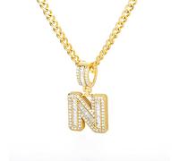 zxcs Collana Lettere Iniziale per Le Donne Ciondolo in Acciaio Inox Lucido Ghiaccio out Collana Catena Collana Hip Hop Gioielli Uomo-N,45cm