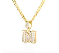 zxcs Collana Lettere Iniziale per Le Donne Ciondolo in Acciaio Inox Lucido Ghiaccio out Collana Catena Collana Hip Hop Gioielli Uomo-M,45cm