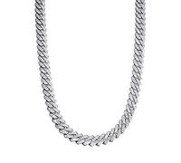 zxcs Hip Hop 13.5mm Prong Catena Cubana 2 filari Bling Strass Zircon Paving Collanes Bracciali per Uomo Gioielli da Donna-Silver Necklace,18inch