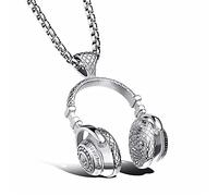 zxcs Musica Cuffie Ciondolo Collana Catena Lunga Catena da Uomo Donna Hip Hop Jewelry Rock Headset Collana Regalo Maschile-Silver