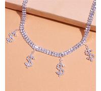 zxcs Segno del Dollaro Collana Girocollo di Strass per Le Donne Hip Hop Sentini Tennis Catena di Tennis Collana Collana Crystal Jewelry-Silver Plated