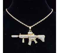 zxcs Uomini Donne Hip Hop Submachine Pistola con Pendente con Collana con Catena da 13mm Miami Cuban Hiphop collane Gioielli di Moda-Gold,20inch
