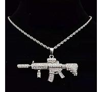 zxcs Uomini Donne Hip Hop Submachine Pistola con Pendente con Collana con Catena da 13mm Miami Cuban Hiphop collane Gioielli di Moda-Silver,16inch