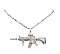 zxcs Uomini Donne Hip Hop Submachine Pistola con Pendente con Collana con Catena da 13mm Miami Cuban Hiphop collane Gioielli di Moda-Silver,20inch