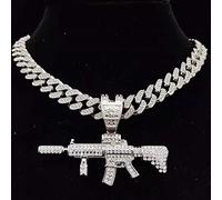 zxcs Uomini Donne Hip Hop Submachine Pistola con Pendente con Collana con Catena da 13mm Miami Cuban Hiphop collane Gioielli di Moda-Silver,20inch