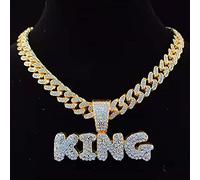 zxcs Uomini Hip Hop Letters Collana a Sospensione con 13mm Miami Catena Cubana Iced out Bling Collane Hiphop Collanes Maschio Charm Gioielli-Gold-Color,18inch(45cm)
