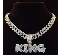 zxcs Uomini Hip Hop Letters Collana a Sospensione con 13mm Miami Catena Cubana Iced out Bling Collane Hiphop Collanes Maschio Charm Gioielli-Silver Plated,18inch(45cm)