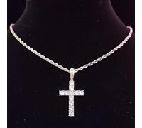 zxcs Uomo Donna Hip Hop Cross Pendant Collana con Catena da Tennis a 4 mm Zircon Catena di Tennis Iced out Bling Collane Hiphop Gioielli Regalo di Moda-Silver Rope Chain,16inch(40cm)