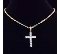 zxcs Uomo Donna Hip Hop Cross Pendant Collana con Catena da Tennis a 4 mm Zircon Catena di Tennis Iced out Bling Collane Hiphop Gioielli Regalo di Moda-Gold Rope Chain,18inch(45cm)