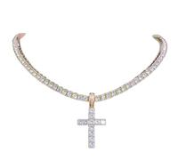 zxcs Uomo Donna Hip Hop Cross Pendant Collana con Catena da Tennis a 4 mm Zircon Catena di Tennis Iced out Bling Collane Hiphop Gioielli Regalo di Moda-Gold Tennis Chain,18inch(45cm)