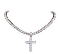 zxcs Uomo Donna Hip Hop Cross Pendant Collana con Catena da Tennis a 4 mm Zircon Catena di Tennis Iced out Bling Collane Hiphop Gioielli Regalo di Moda-Silver Tennis Chain,16inch(40cm)