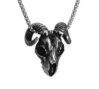 zxcs Vintage Acciaio Inossidabile Satana Skull Collana Collana Pendente Mens Punk Street Hip Hop Style Stile Satana Pecora Head Pendant Goth Accessori-Pendant,70CM