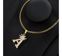 zxcs Zirconia Collana della Lettera della Corona per Le Donne Uomini Hip Hop Iniziale Alfabeto di Fascino Catena Choker Ciondolo Pendente Collana Gioielli Regalo-A